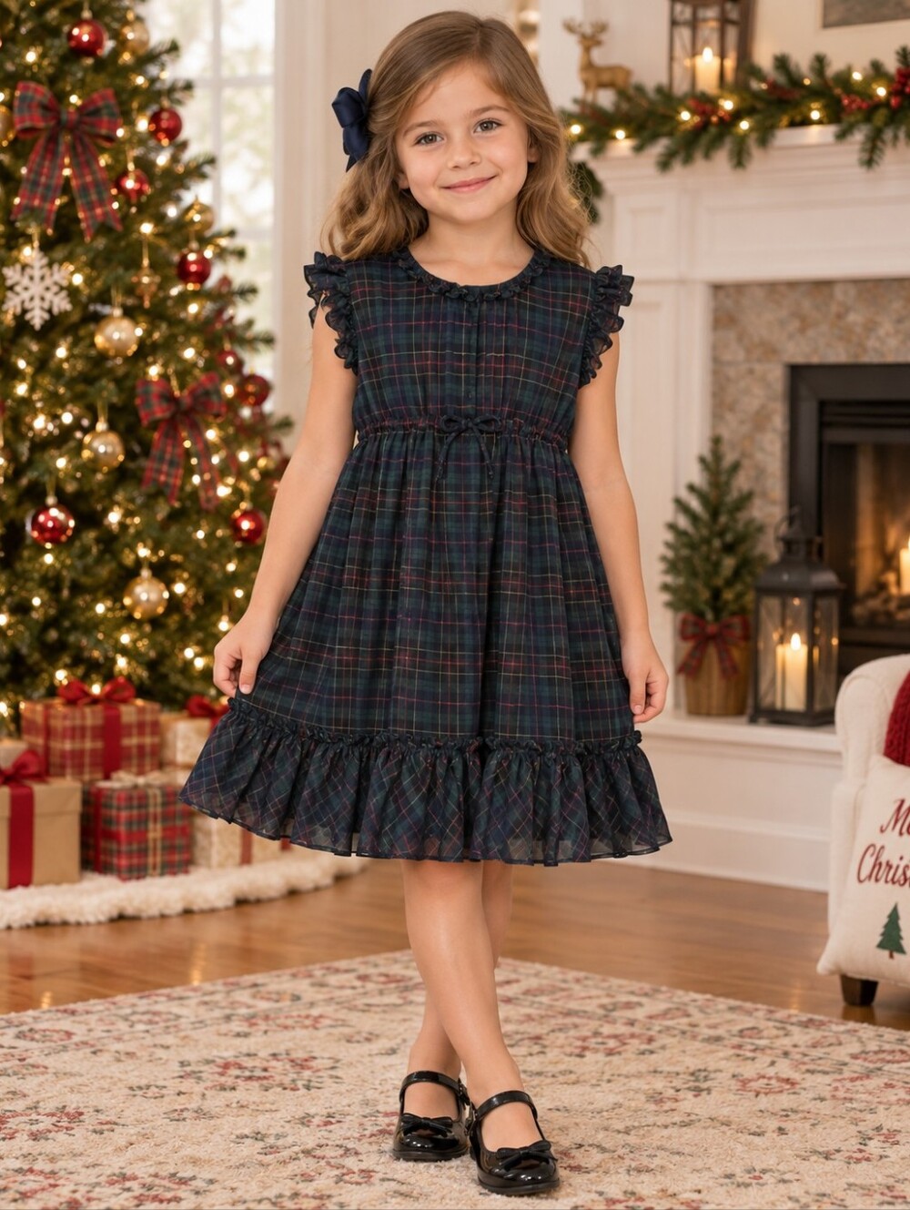 Ralph Lauren Girls Size 5 Plaid Ruffle Dress Holiday Fall